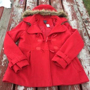 Red Peacoat with Fur Hood size XL